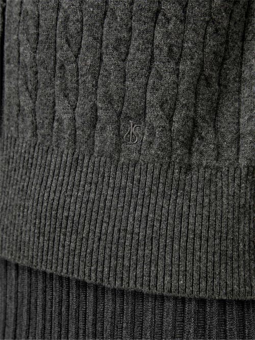 Shop Lilysilk Cable-knit Cashmere Crewneck Cardigan In Medium Gray