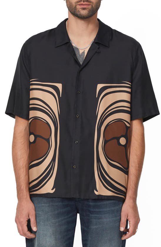 Shop Vayder Montague Abstract Print Short Sleeve Camp Shirt In Black Contemporary Floral