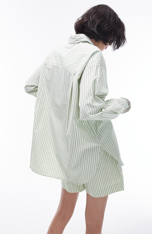 Topshop Oversize Stripe Cotton Button-up Shirt In Green Multi