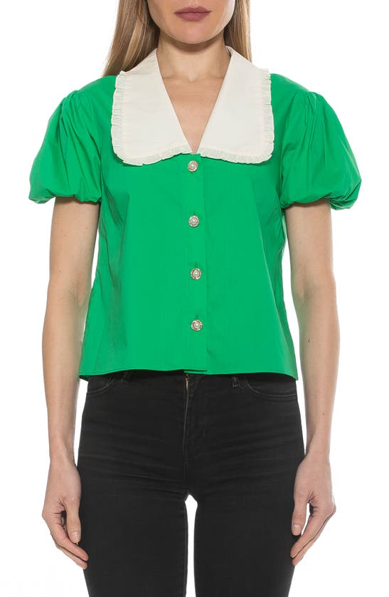 Alexia Admor Sandra Short Sleeve Button-up Blouse In Green