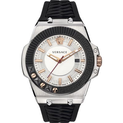Versace Chain Reaction Silicone Strap Watch, 45Mm