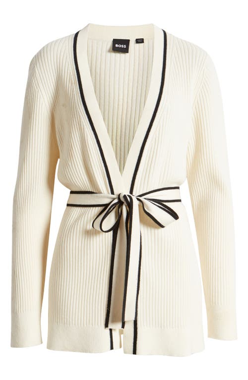 Shop Hugo Boss Boss Ferinia Tie Waist Wool & Cashmere Rib Cardigan In Soft Cream