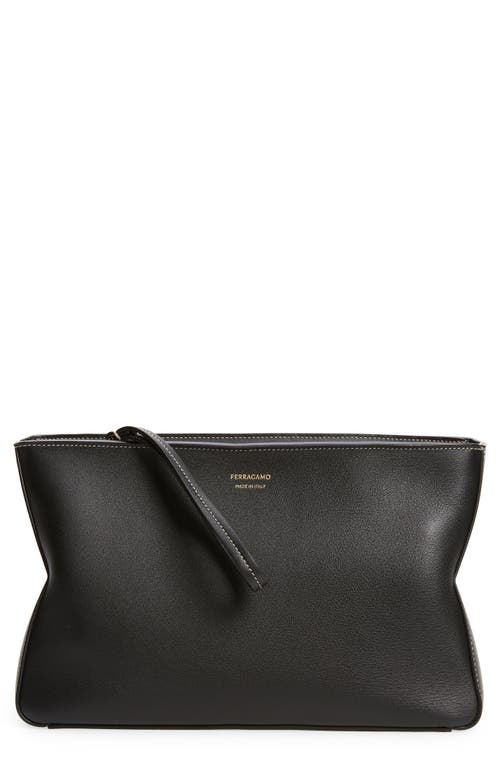FERRAGAMO Star Tumbled Calfskin Leather Zip Pouch in Nero at Nordstrom