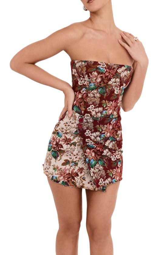 Mistress Rocks Floral Jacquard Corset In Burgundy Multi