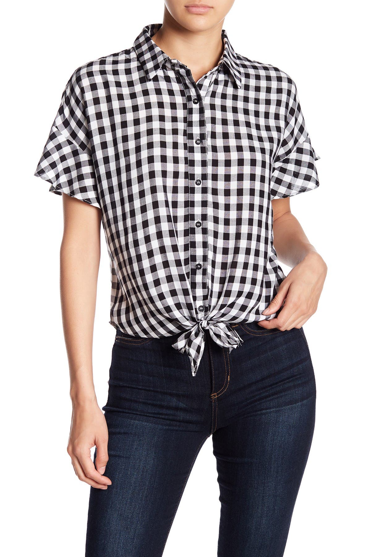 gingham tie front shirt