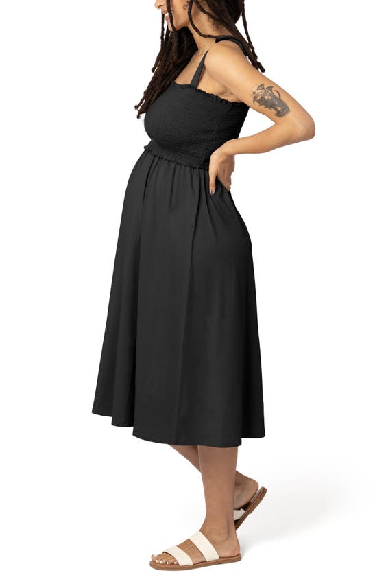 Shop Kindred Bravely Sienna Smocked Midi Maternity/nursing Dress In Black