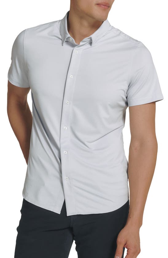 Shop 7 Diamonds Owen Solid Short Sleeve Performance Button-up Shirt In Breakwater