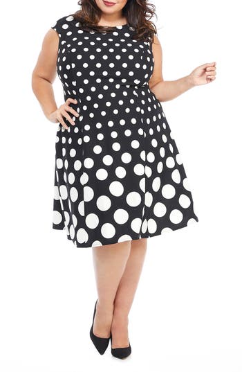 Shop London Times Polka Dot Fit & Flare Dress In Navy/white