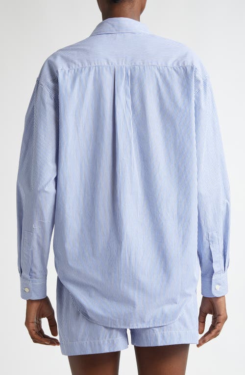 Shop Sporty And Rich Sporty & Rich Stripe Cotton Button-up Shirt In White/navy Stripe