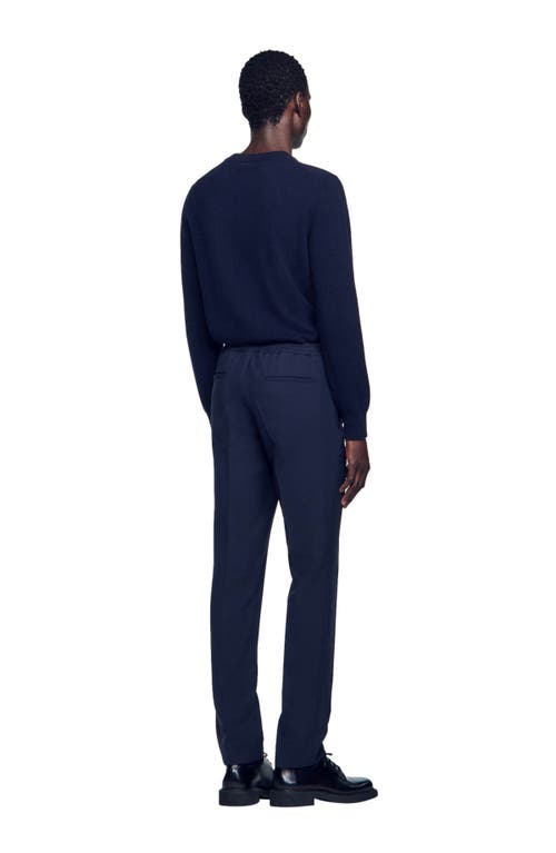 Shop Sandro Jersey Trousers In Navy Blue