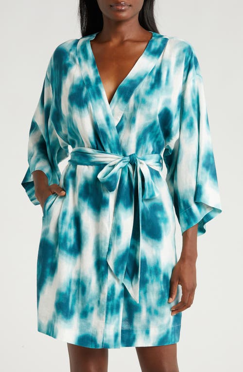 Shop Nordstrom Vacation Linen Blend Robe In Teal Tide Floral Pigment