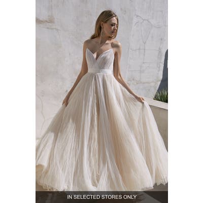 Watters Laraline Pleat Silk Tulle Wedding Dress, Size - Ivory