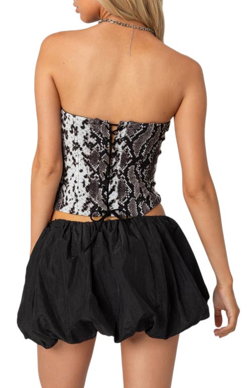 Edikted Snakeskin Print Strapless Mesh Corset Top In Snake