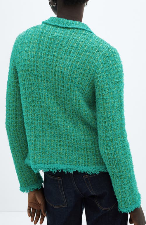Mango Pocket Tweed Cardigan Pastel Green In Green
