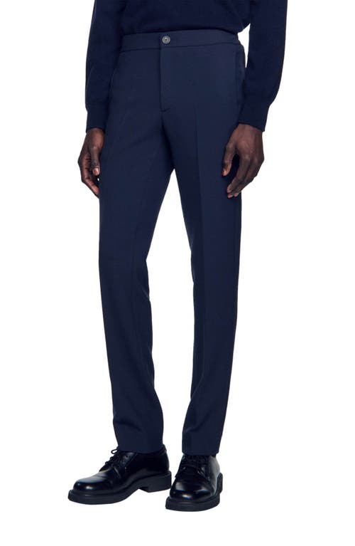 Shop Sandro Jersey Trousers In Navy Blue