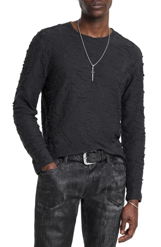 Shop John Varvatos Cruzeiro Crinkle Texture Long Sleeve Cotton T-shirt In Black