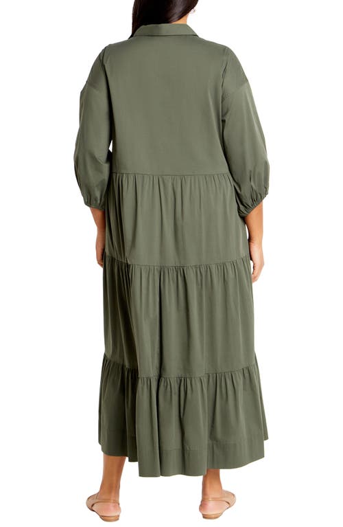 Shop City Chic Kara Tiered Shirtdress In Khaki