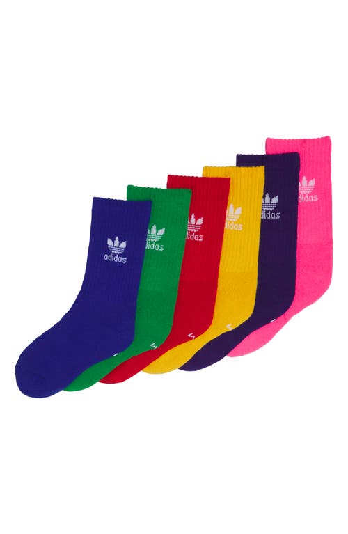 adidas Kids' Assorted 6-Pack Originals Crew Socks in Pink/Royal Blue/Scarlet at Nordstrom, Size 2-5