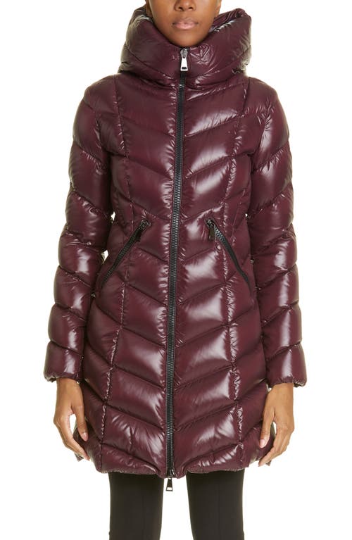 Moncler Marus Quilted Down Hooded Puffer Coat in Burgundy