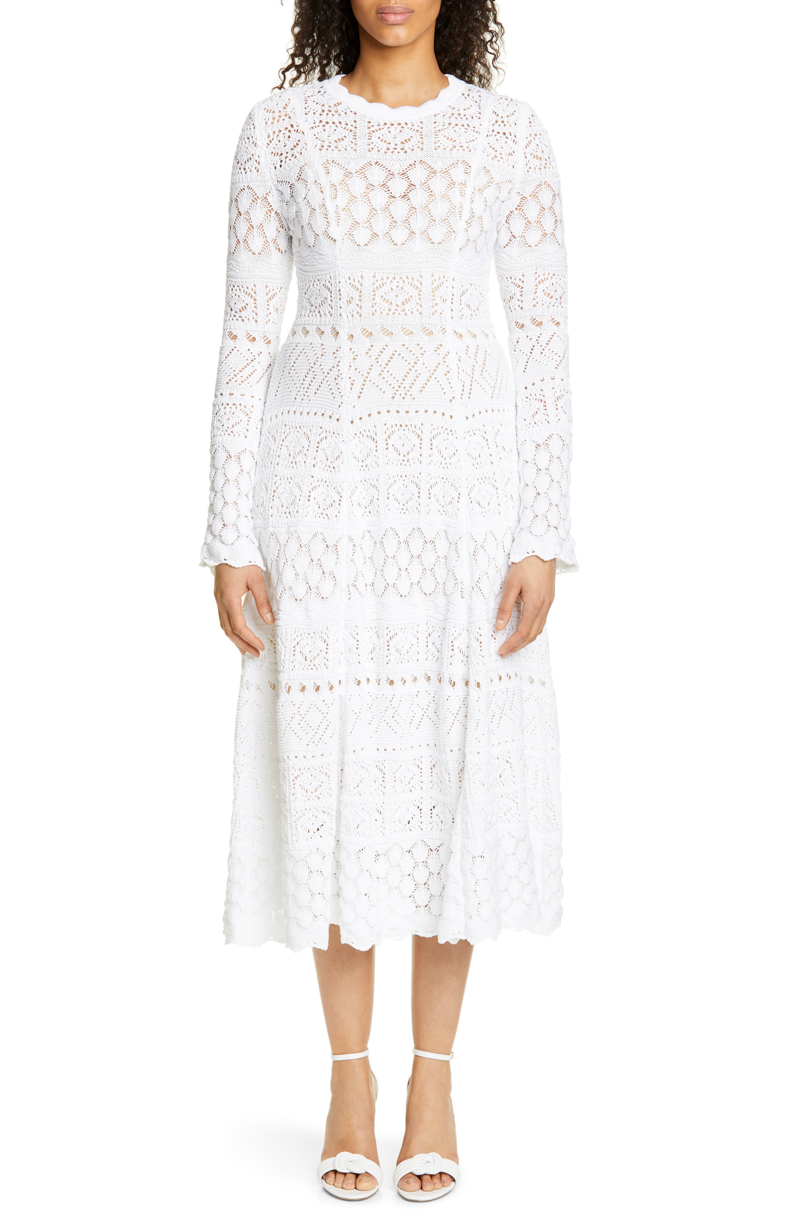 Carolina Herrera Crochet Midi Dress, White