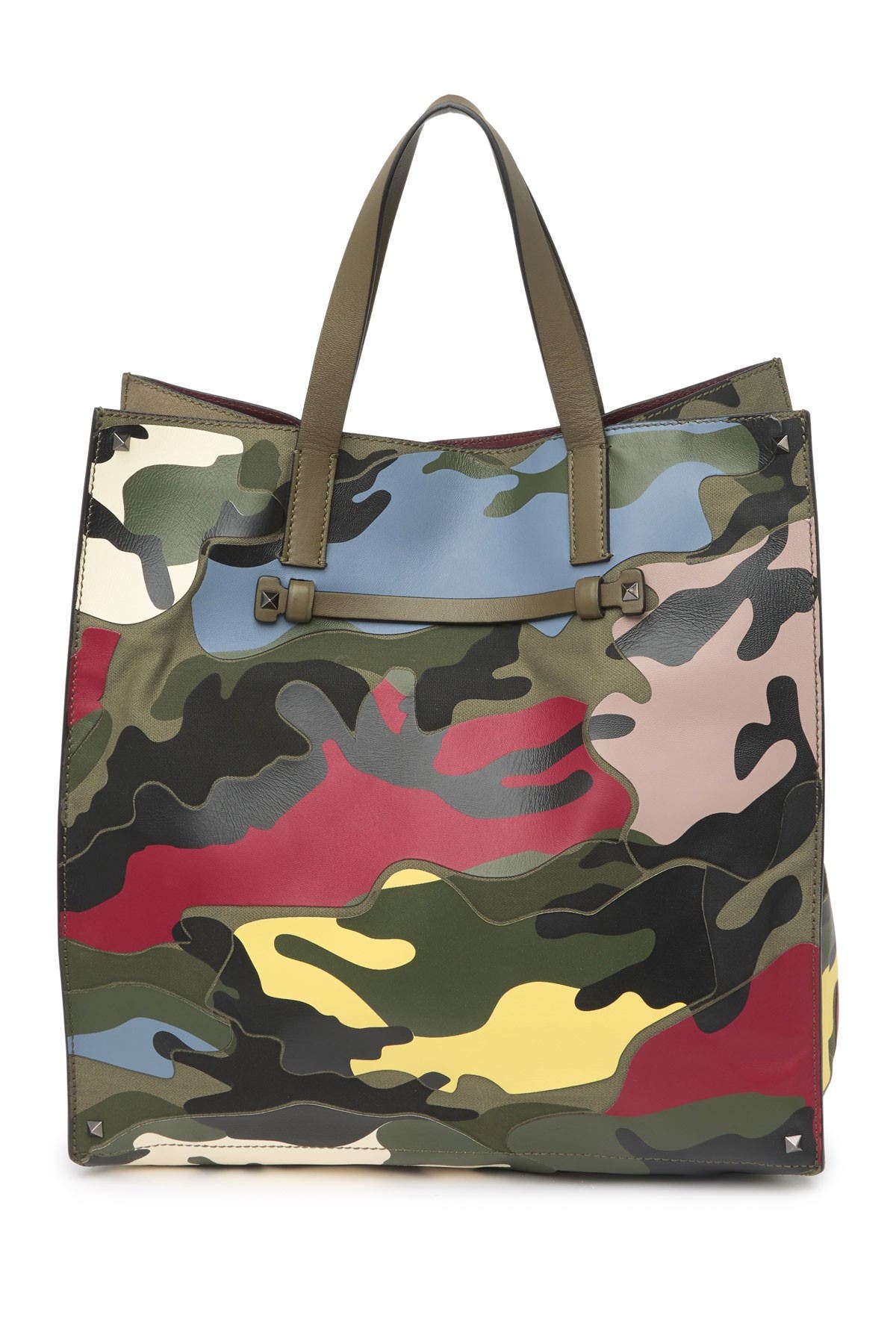 Valentino Garavani Camo Print Leather Tote Bag In Army Green/slik Colo