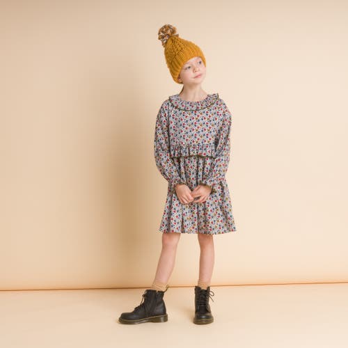 Beet World Girls' Ruffle Collar Long Sleeve Dress In Blue And Mustard