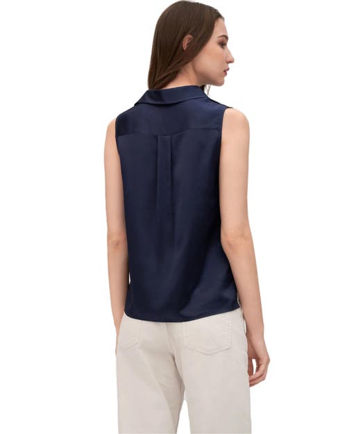 Shop Lilysilk V-neck Sleeveless Silk Violet Blouse In Navy Blue