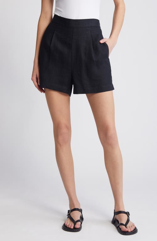 Clean Linen Pull-On Shorts in True Black