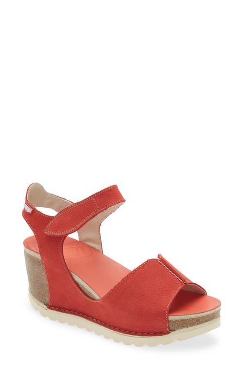 Leather Wedge Sandal in Red Leather