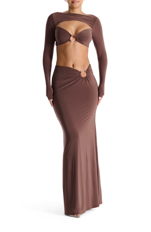 Shop N By Naked Wardrobe Asymmetric Waist Maxi Skirt In Chocolate