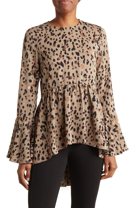 Patrizia Luca Bell Sleeve Babydoll Top In Taupe