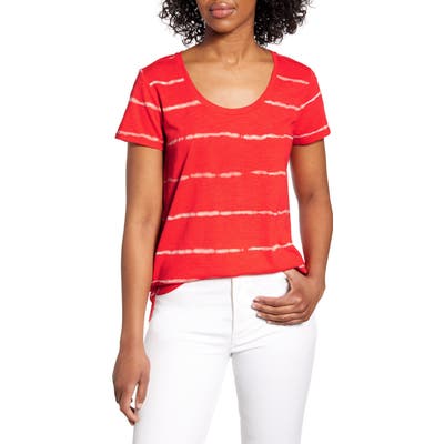 Vince Camuto Linear Whispers Cotton Blend T-Shirt, Red