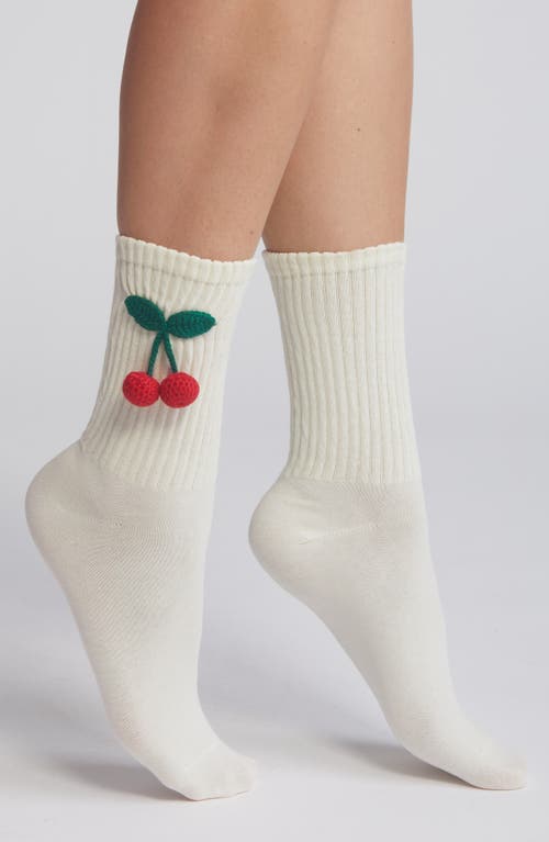 Cherry Combed Cotton Crew Socks in White Rib
