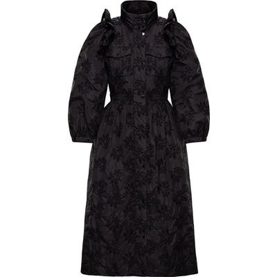 Moncler Genius X 4 Simone Rocha Floral Embroidered Coat, (fits like 2-4 US) - Black