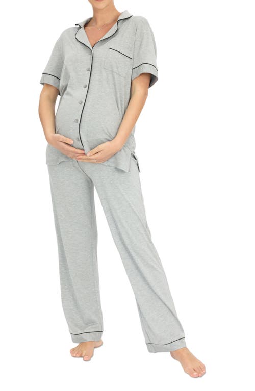 Short Sleeve Maternity Pajamas in Marl Gray