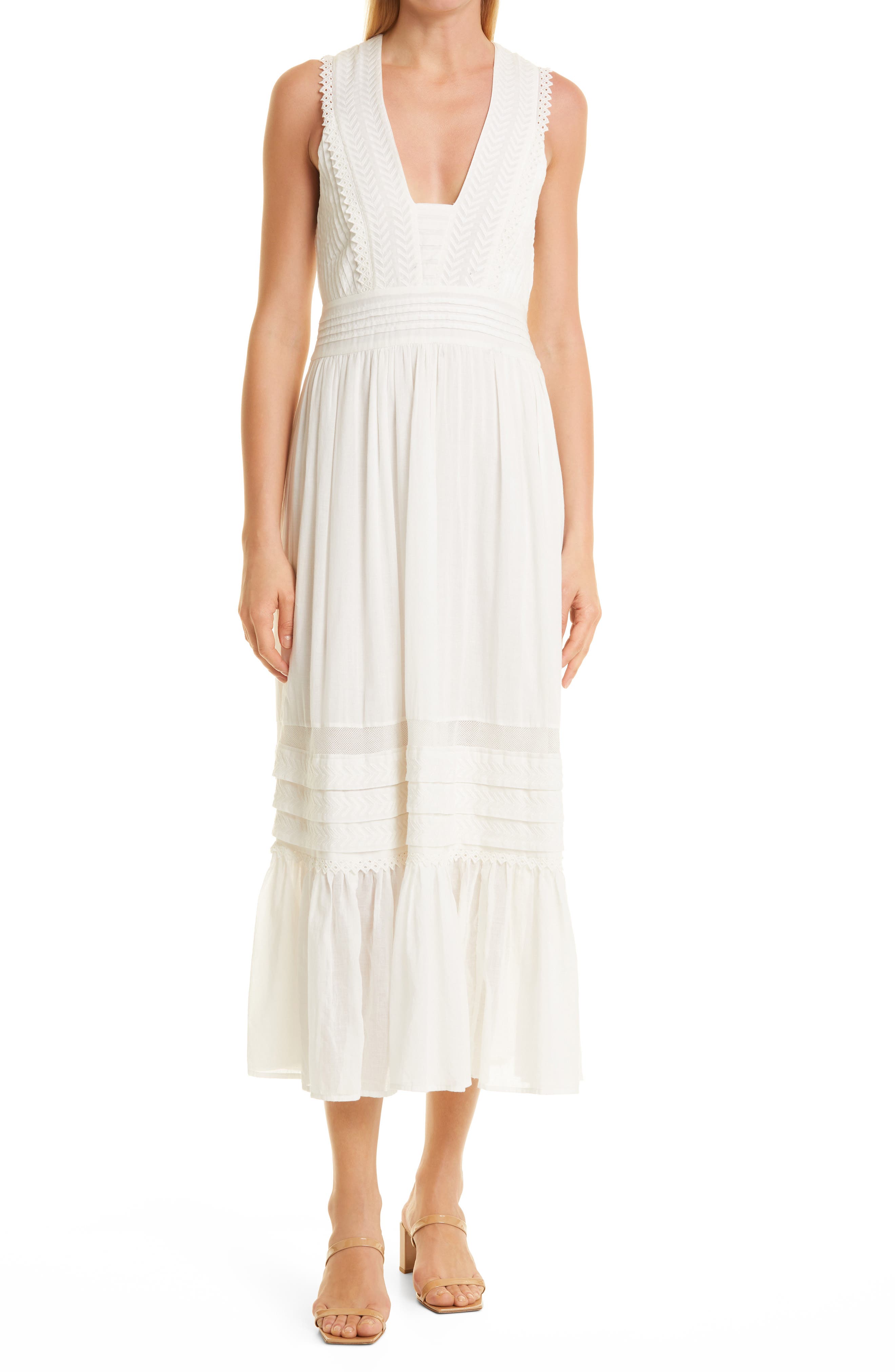 Ramy Brook Lulu Embroidered Detail Cotton Dress in Ivory
