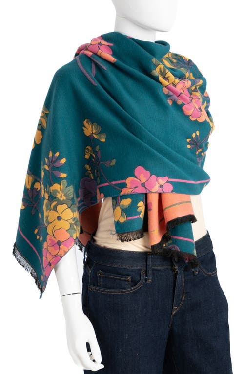 Saachi Floral Reversible Scarf In Teal/orange/pink