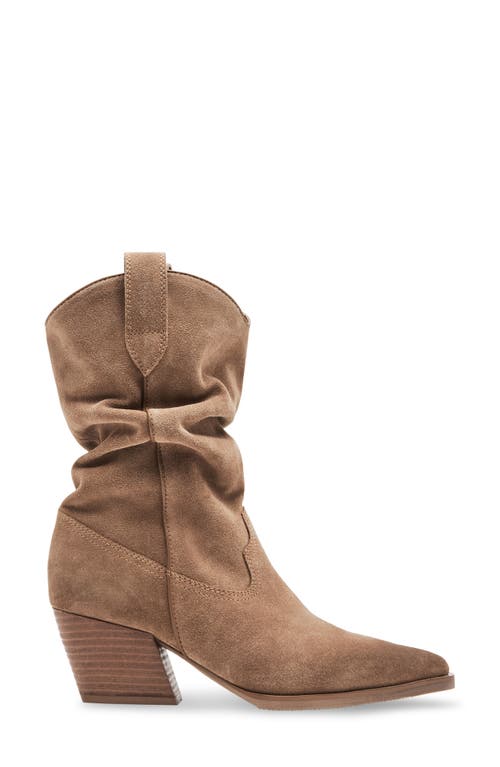 Shop Steve Madden Taos Ruched Western Bootie In Tan Suede