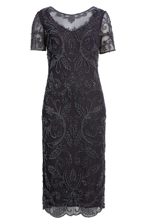 Pisarro Nights Embellished Illusion Neck Cocktail Dress In Eggplant 503