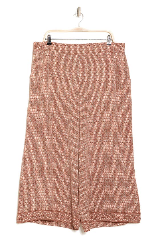 Max Studio Crepe Wide Leg Pull-on Pants In Chestnut/ Cream String Pearls