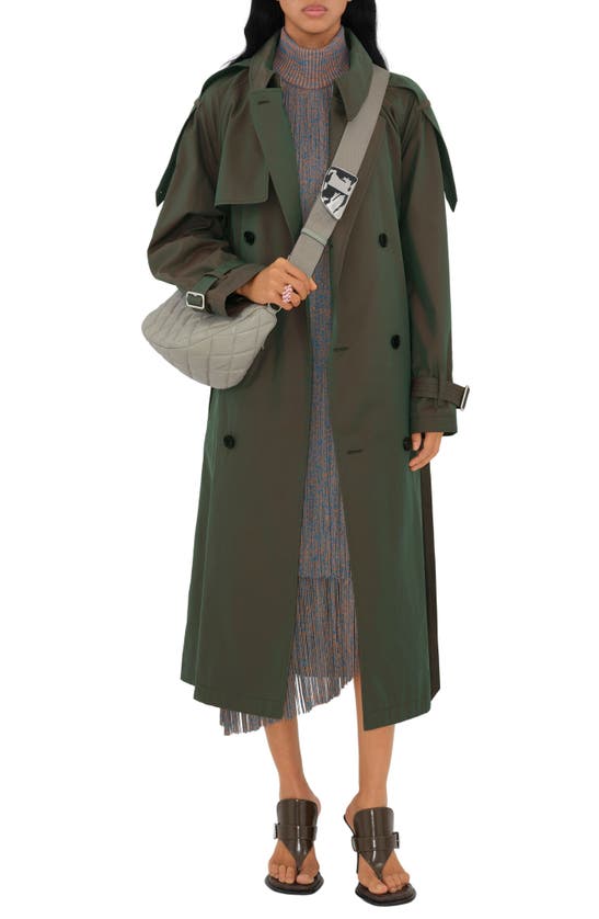 Shop Burberry Iridescent Oversize Cotton Trench Coat In Antique Green