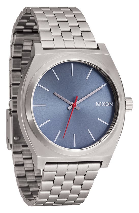 Shop Nixon The Time Teller Bracelet Watch, 37mm In Light Gunmetal / Dusty Blue