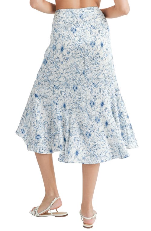 Shop Lush Twist Front Midi Skirt In Cream Blue Floral