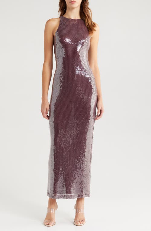 Rare London Sequin Sleeveless Column Gown in Wine 