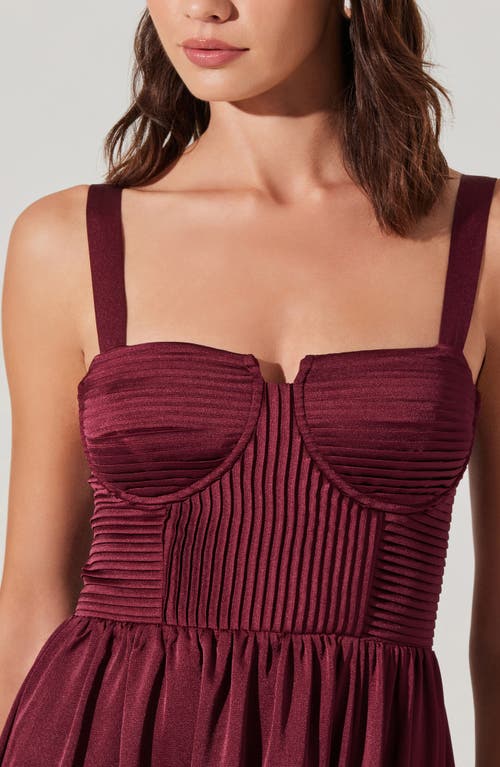 Astr The Label Pleated Bustier Midi Dress In Wine