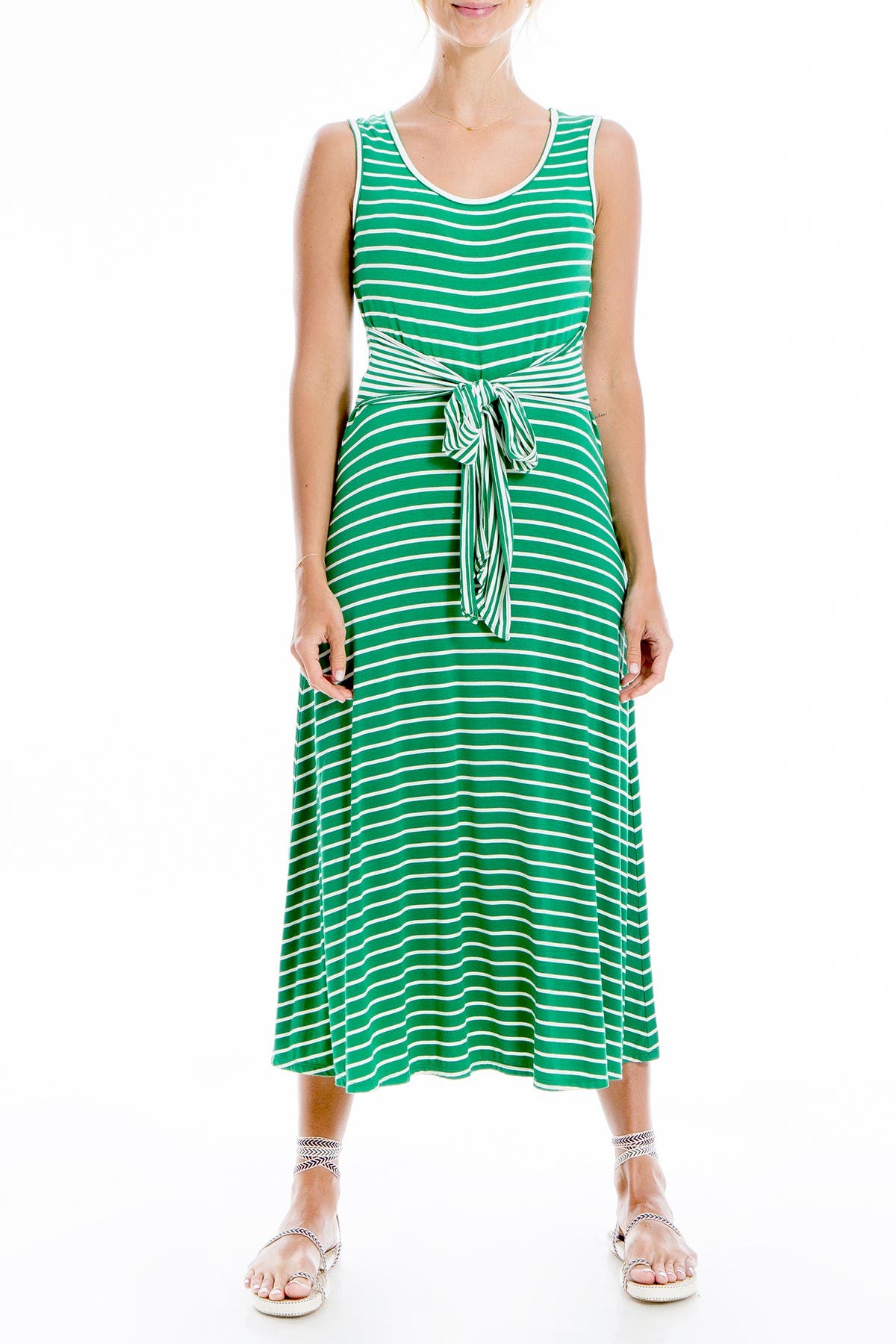 Max Studio Stripe Knit Midi Dress In Dark Green | ModeSens