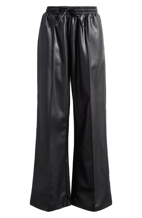 Shop Topshop Faux Leather Wide Leg Drawstring Pants In Black