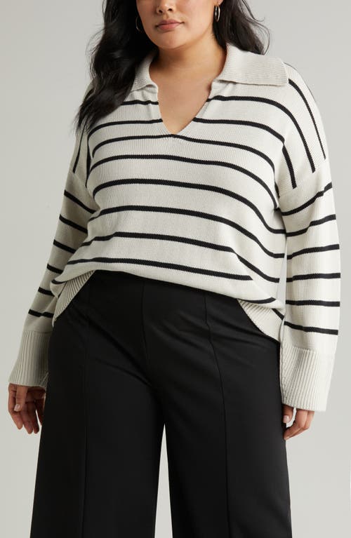 Nordstrom Stripe Cotton & Cashmere Sweater in Sand-Black Stripe at Nordstrom, Size 2X