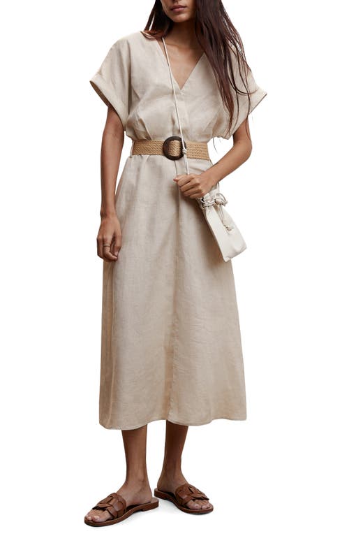 MANGO Belted Linen A-Line Dress in Beige at Nordstrom, Size 6