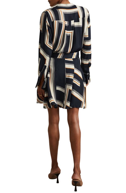 Shop Reiss Ciara Abstract Print Long Sleeve Shirtdress In Navy